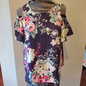 Floral cold-shoulder blouse